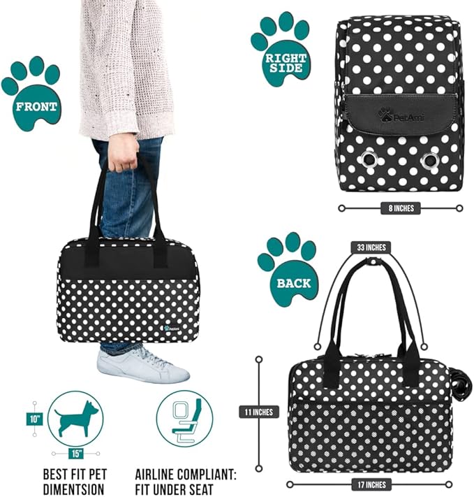 PetAmi Dog Purse Carrier for Small Dogs, Airline Approved Soft Sided Pet Carrier with Pockets, Ventilated Dog Carrying Bag for Puppy Cat, Dog Travel Supplies Bag, Sherpa Bed, Max 12 lbs, Polka Dot