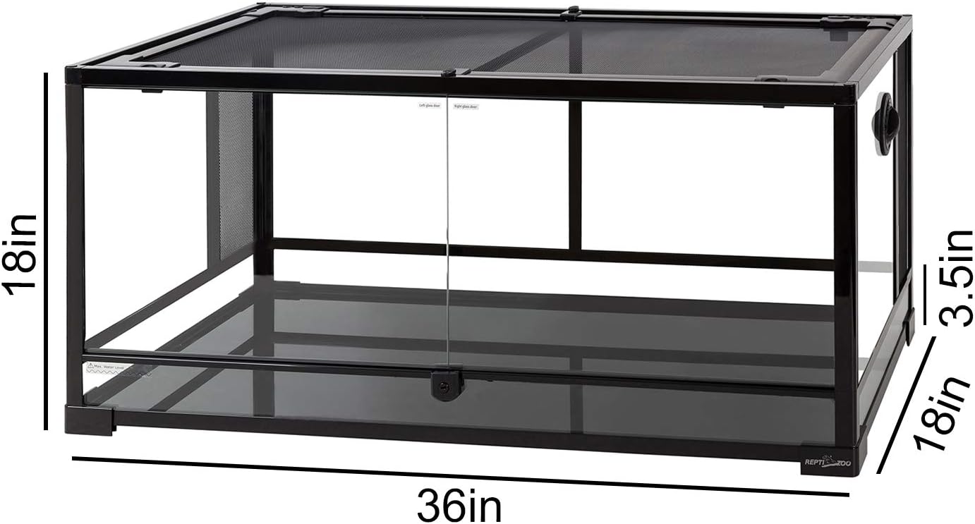 REPTI ZOO 50 Gallon Reptile Glass Terrarium Tank Double Hinge Door with Screen Ventilation Large Reptile Terrarium 36" x 18" x 18"(Knock-Down)