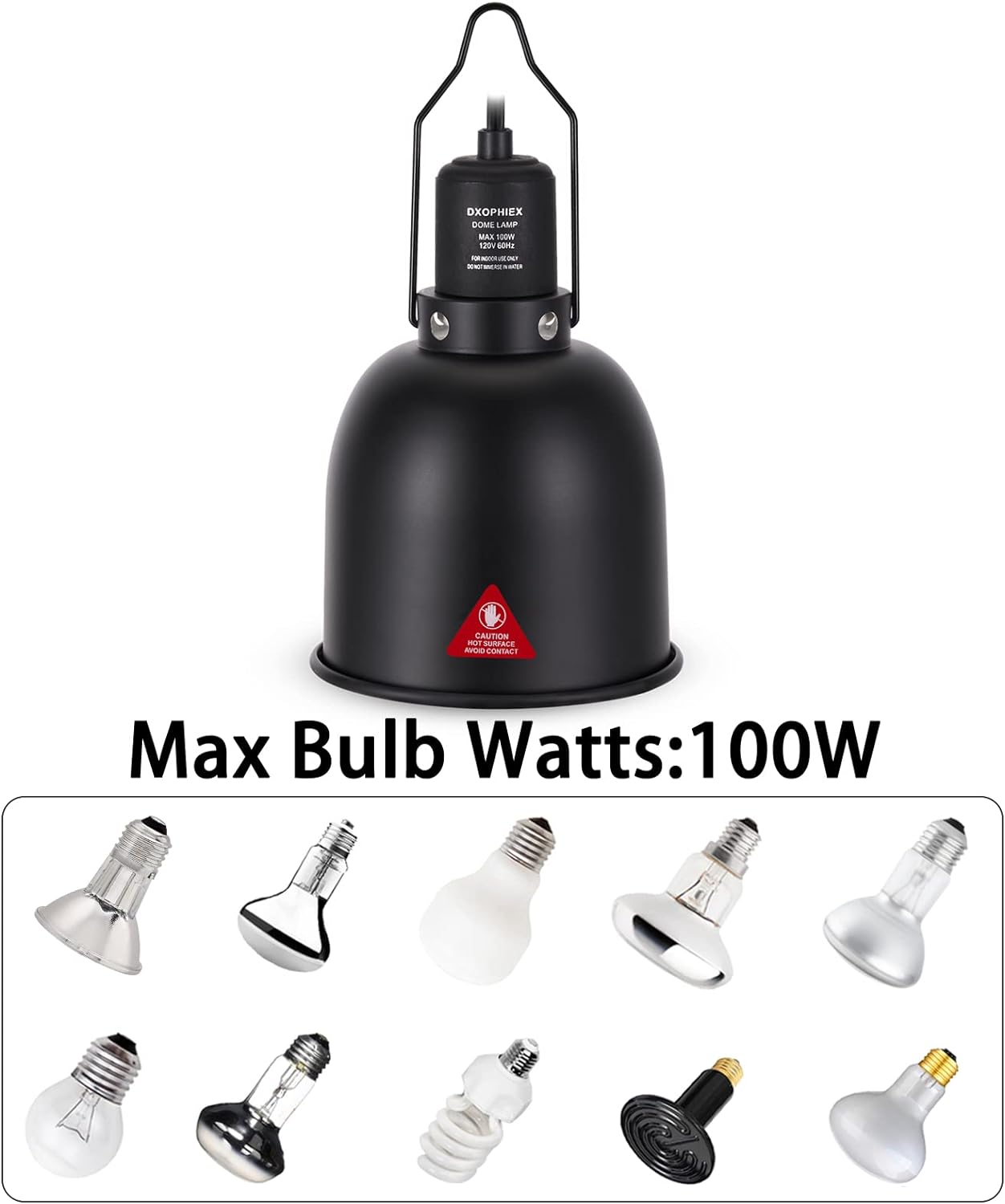 DXOPHIEX 5.5inch Deep Dome Reptile Heat Lamp Reptile Light Fixture UVB Light Fixture Max 100W for Bearded Dragon, Turtles, Snake and Lizard Terrarium