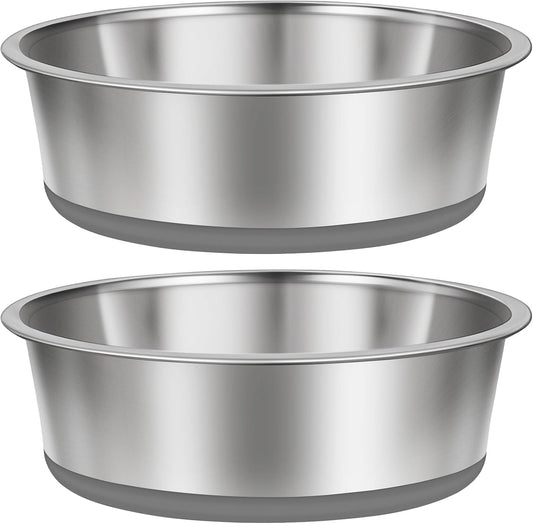 Taglory 2 Cup Stainless Steel Dog Bowls Set of 2 for Food and Water, Silicone Base Anti-Slip, Rust Resistant, Extra Thick Metal Dog Bowl for Cats and Puppies, 17oz, Gray
