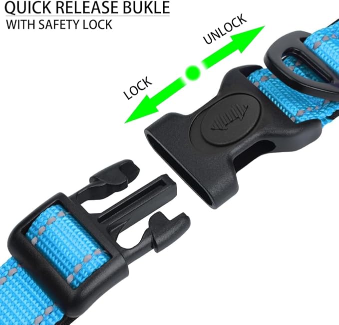 JSXD AirTag Dog Collar, Night Reflective Nylon Dog Collar for Small Medium Large Dogs,Lockable Quick Release Buckle,Padded Breathable Pet Collar with AirTag Holder (Blue, Small)