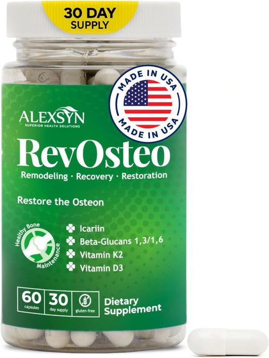 RevOsteo Bone & Metabolic Support – Advanced Bone Nutrition with Icariins, Vitamin K2, D3, Boron & Beta-Glucans – Vegan, Gluten-Free, Made in USA – 60 Capsules, 30-Day Supply