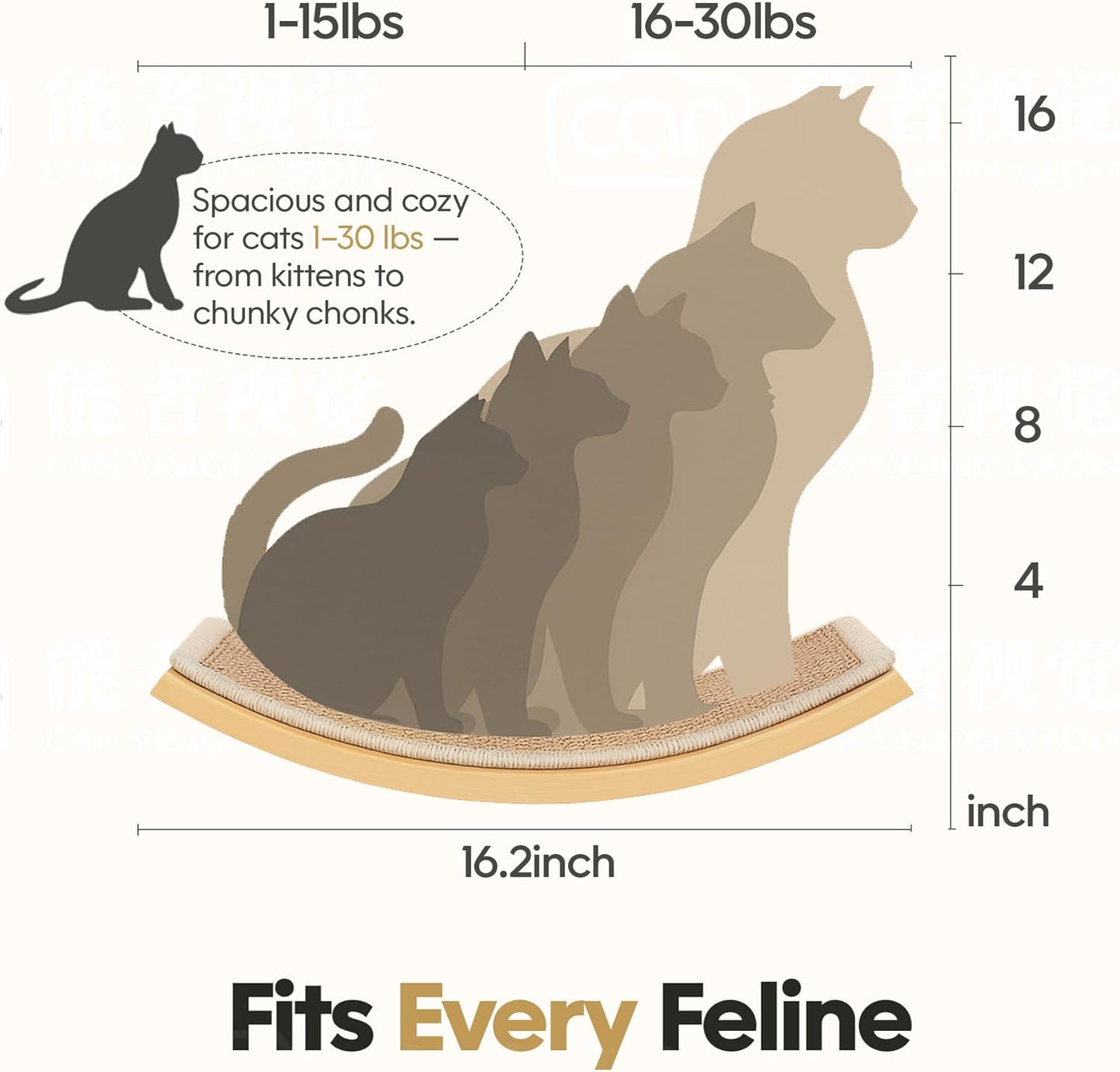 Wood Cat Wall Bed with Sisal Mat – Curved Cats Shelf for Scratching and Sleeping, Wall Mounted Cat Furniture for Large Cats