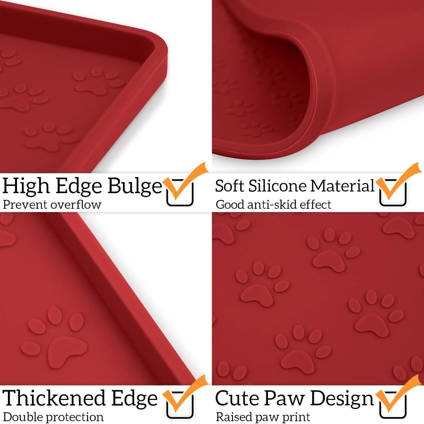 Ptlom Dog Food Mat Anti-Slip Pet Bowl Mats for Food and Water, High-Lips Pet Placemat Prevent Messy Spills to Floor, Waterproof Puppy Feeding Tray for Small, Medium Large Dogs Cats, Silicone