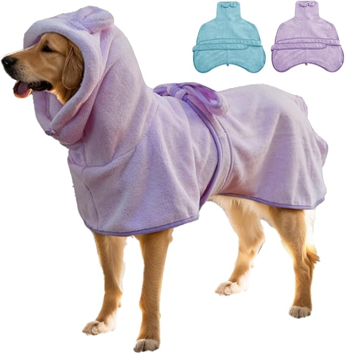 Medium to Large Size Dog Bathrobe, Quick Drying Super Absorbent Used for After Bathing, Warm Dog Towels, Adjustable Hoodies and Belts for Pet Dogs Bath Clothes Products (Purple, 5XL)