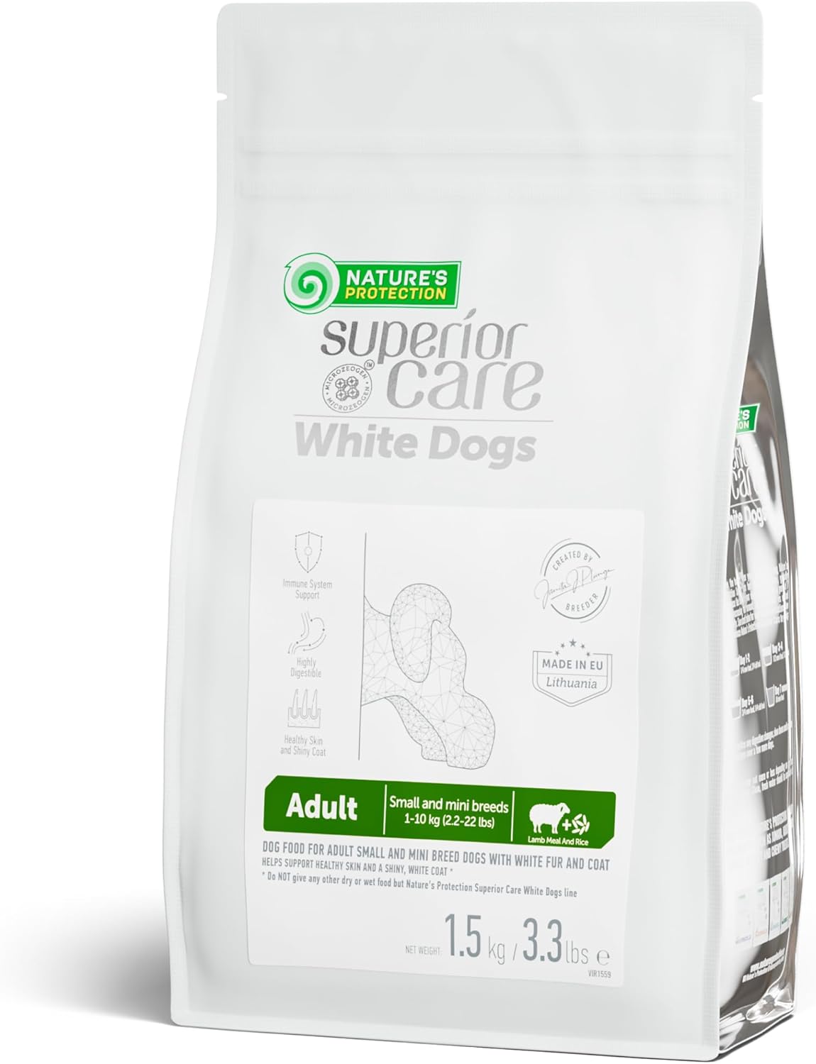 Nature's Protection Superior Care White Dogs Dry Dog Food - High Protein, Tear Stain Dog Food for Small & Mini Breeds Light Coated Adult Dogs, Fresh Pet Meal, Lamb and Rice, 3.3 lb