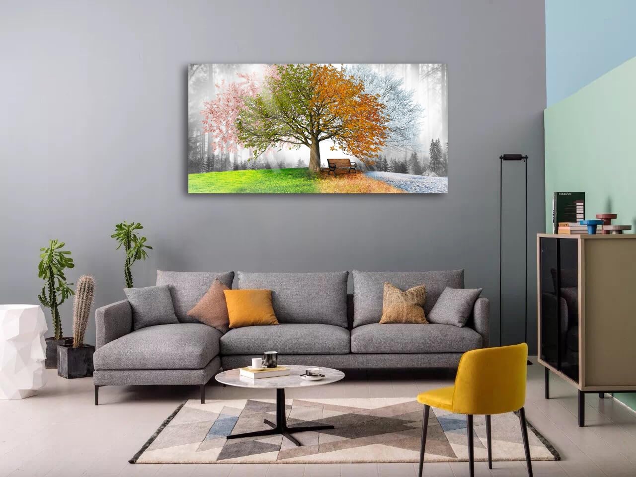 Canvas Prints Wall Art Decor Large Four Seasons Tree Picture 1 Panel Spring Summer Autumn Winter Tree Painting Artwork for Dining Room Kitchen Home Decor Stretched and Framed Ready to Hang