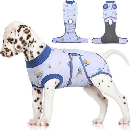 FUAMEY Recovery Suit for Dogs After Surgery,Soft Breathable Dog Bodysuit E-Collar & Cone Alternative Surgical Suit,Male Female Dog Neuter Spay Suits Anti Licking Wounds Onesie Blue Boat S