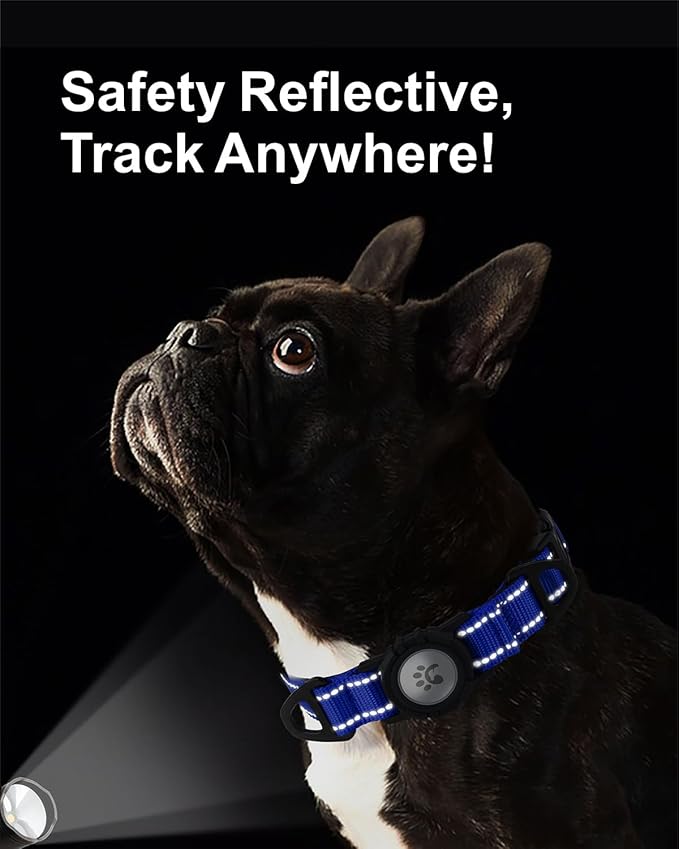 TagME Airtag Dog Collar,Waterproof Reflective Pet Collar with Airtag Holder,Soft Padded and Double D-Rings for Puppy,Navy Blue