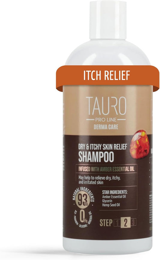 Tauro Pro Line Dog Shampoo Itchy Skin Relief - Soothes Dry, Sensitive Skin & Hot Spots, Natural Itch Relief Dog Wash, Gentle Pet Shampoo for Smelly Dogs, Cat & Puppy (Derma Care 13.5 Fl Oz)