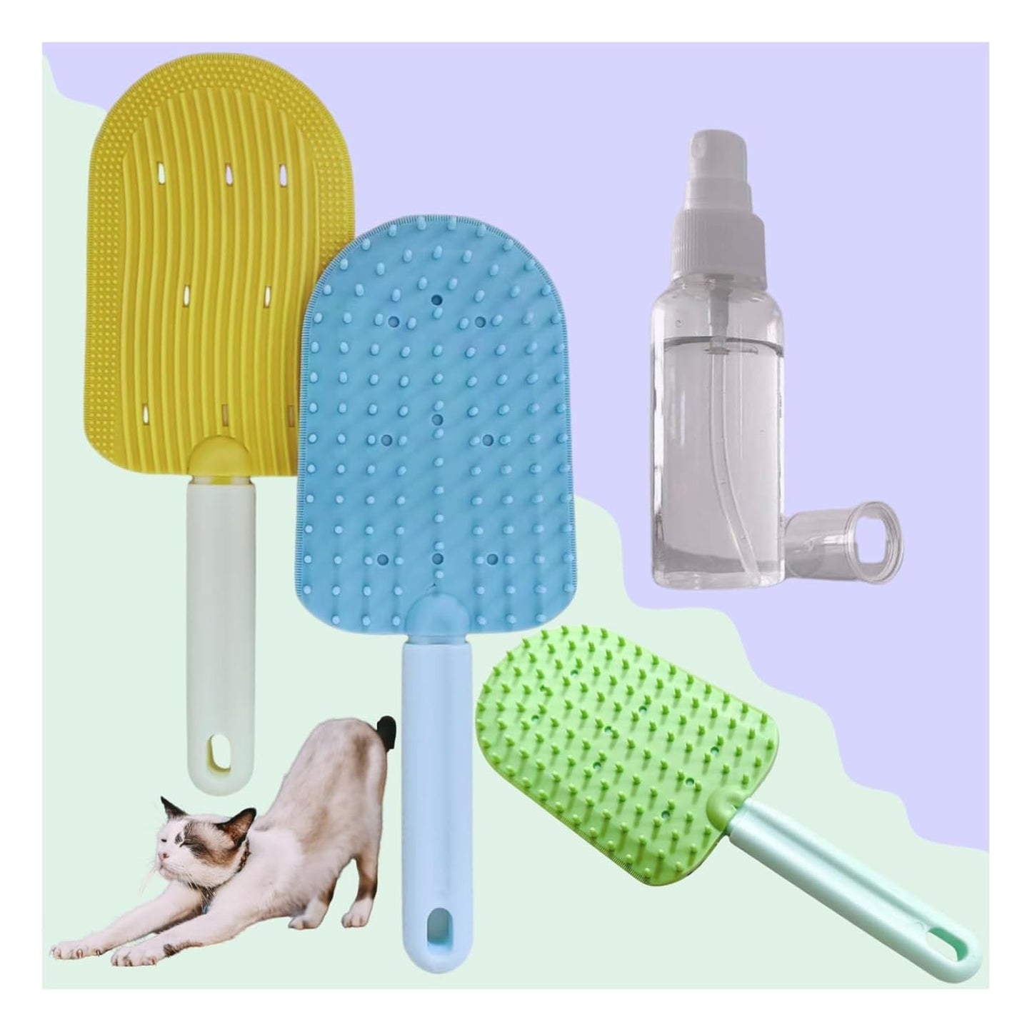 Cat Brush for Shedding,Cat Brushes for Indoor cats,Soft Comb, Short or Long Haired Cats,Pet Grooming,Bath and Massage Brush(3 pcs)