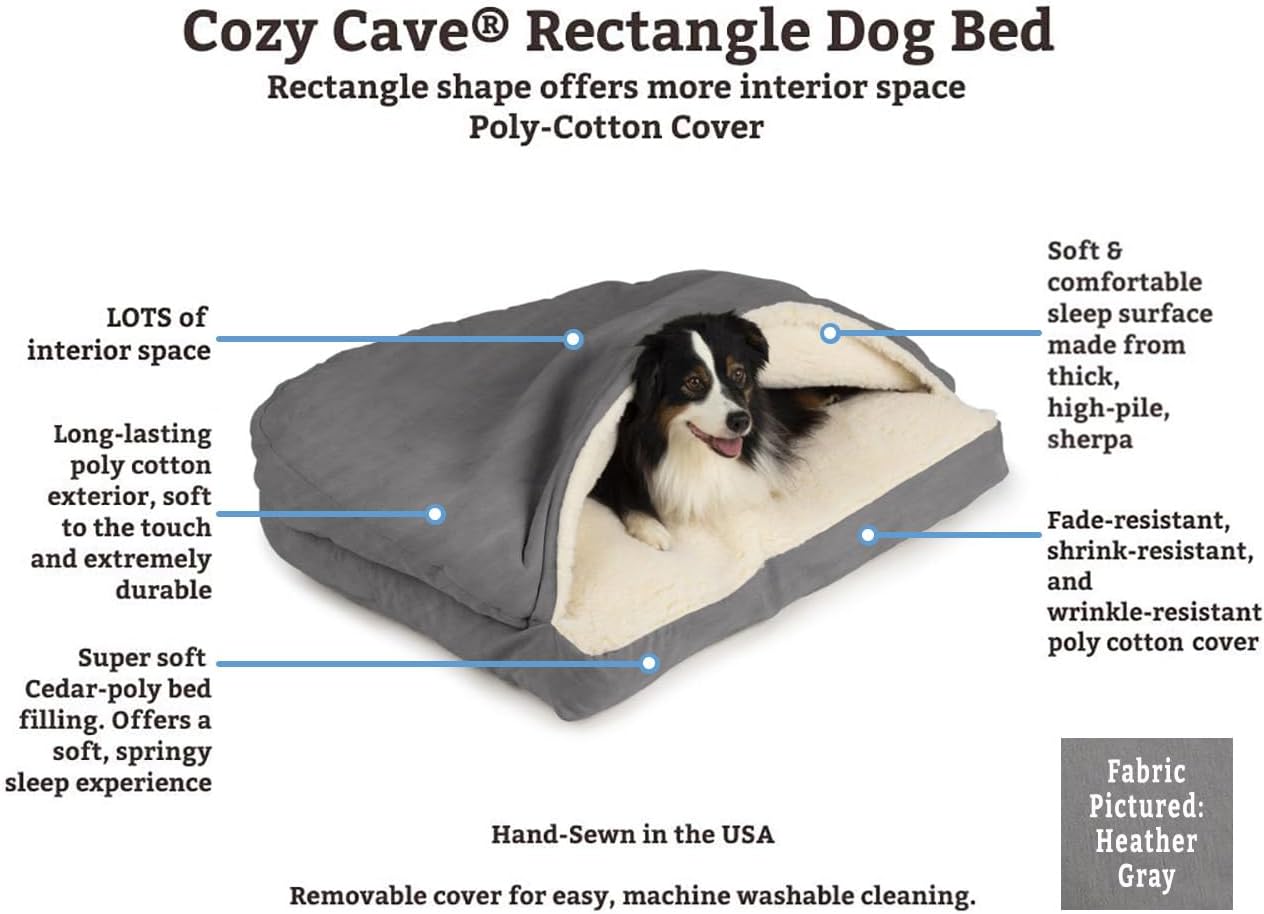 Snoozer Rectangle Cozy Cave Dog Bed - Indoor Dog Bed with Cover Cave, Covered Calming Burrow for Large Sized Pets with Blanket Attached, Enclosed, Washable - XL, Navy