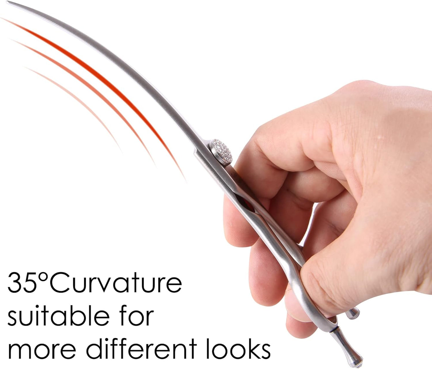 Fenice Peak Curved Dog Grooming Scissors with Jewelled Screw 440C Stainless Steel Pet Grooming Bending Scissors with Symmetrical Handle and Decorative Tail Nails Professional Groomer and Home User