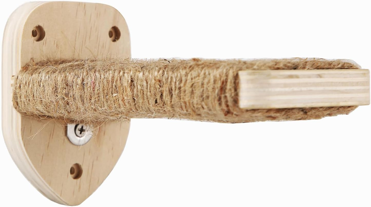 3 Pcs Cat Wall Steps, Cat Shelves and Perches for Wall, Wall-Mounted Cat Climbing Shelf with Hemp Rope Covered, Cat Wall Furniture Steps Set with Scratching Pads for Cats Playing and Climbing (Wood)