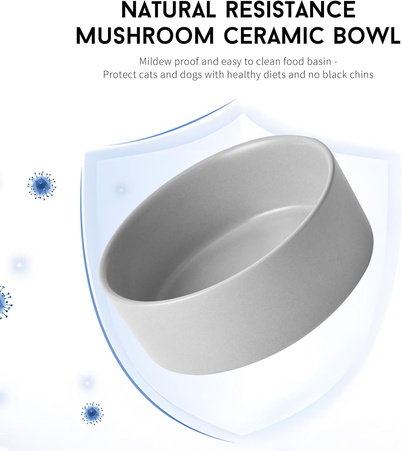 Grey Ceramic Dog & Cat Bowl Set – 13.5 OZ with Wooden Stand, Non-Slip, Elevated Design for Small Dogs & Cats – 2 Bowls (Food & Water, Ceramic Pet Bowls, Modern Dog Bowls)