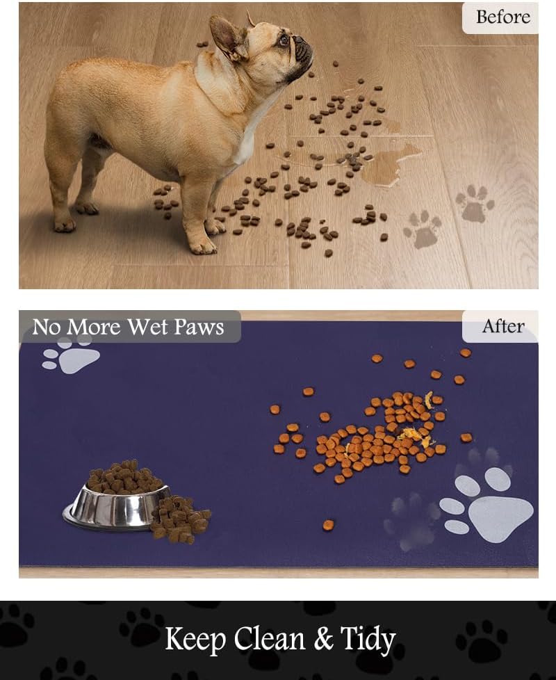 Pet Feeding Mat-Absorbent Dog Mat for Food and Water Bowl-No Stains Quick Dry Water Dispenser Mat-Dog Accessories Pet Supplies-Bowl for Messy Drinkers（Navy,17"x28"