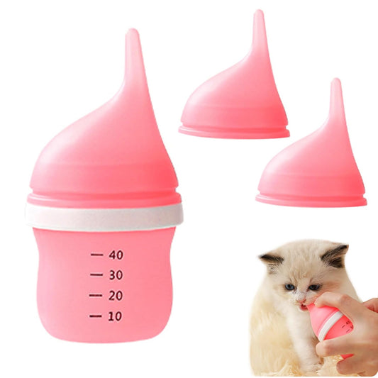 Kitten Bottles for Nursing,Puppy Bottles for Nursing Puppy Milk, Anti-Choking Puppy Feeder Design, with 2 Extra Replaceable Silicone Nipples for Convenient Replacement (Pink)