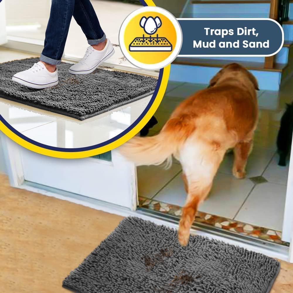 Muddy Mat® Original Dog Door Mat for Muddy Paws, Super Absorbent Microfiber, Non-Slip Washable Pet Rug, Quick Dry Chenille Entryway Carpet, Machine Washable Indoor Outdoor mat, Grey 24"x96"