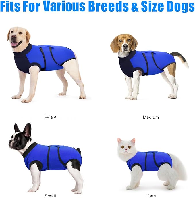 Idepet Dog Recovery Suit Female,Dogs Onesie Suit Surgery Male Breathable Pet Bodysuit for Spay Neuter E-Collar & Cone Alternative Surgical Suit Puppy Abdominal Anti Licking Wounds Shirt (Blue, XXL)