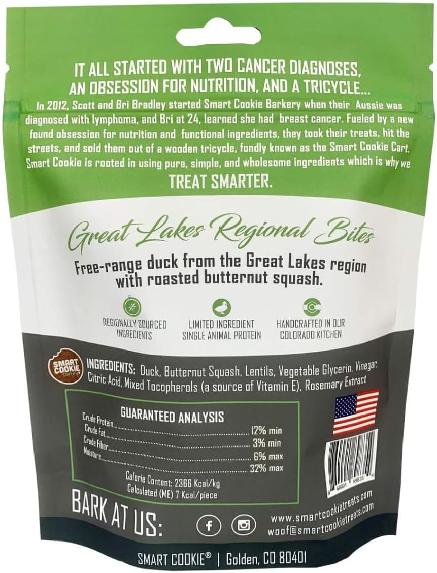 Smart Cookie All Natural Dog Treats - Duck & Squash - Training Treats for Dogs & Puppies with Allergies, Sensitive Stomachs - Soft Dog Treats, Chewy, Grain Free, Made in USA - 5oz, Pack of 3