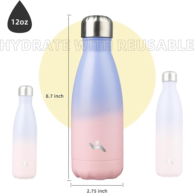 Insulated Water Bottles,12 oz Double Wall Stainless Steel Vacumm Metal Flask for Sports Travel,Pastel Sunset