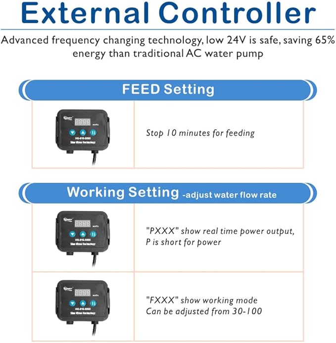 hygger 24V DC Water Pump Quiet Inline/Submersible Saltwater Aquarium Pump with LCD Display Controller 800 GPH Return Pump for Coral Reef Tank Sump