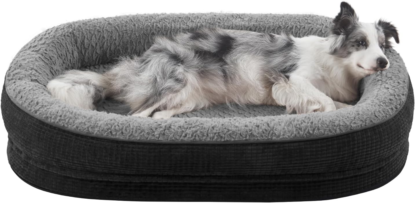 JOEJOY Orthopedic Dog Beds Large Sized Dog, Egg-Crate Memory Foam Pet Couch Bed with Bolster Sides, Waterproof Lining, Removable Washable Cover & Non-Slip Bottom, Black