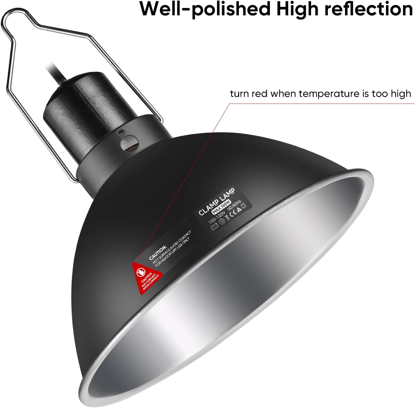 DXOPHIEX 8.5inch Reptile Heat Lamp with Thermostat, Reptile Light Fixture with Dimming Thermostat, Deep Dome Lamp Fixture with 150W Ceramic Heat Emitter for Bearded Dragon, Turtles, Snake and Lizard