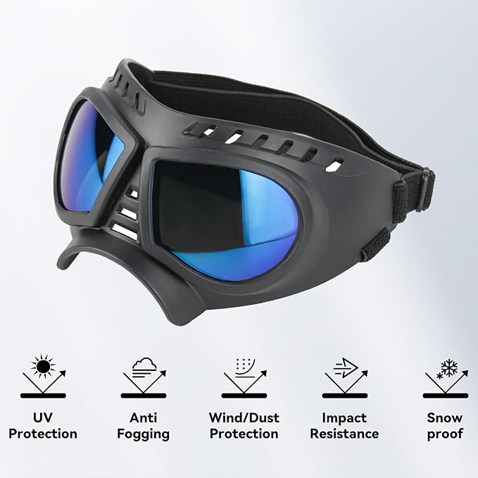 Small Dog Goggles Windproof for Small-Medium Breeds Dog Sunglasses Anti-UV with Adjustable Straps - Blue