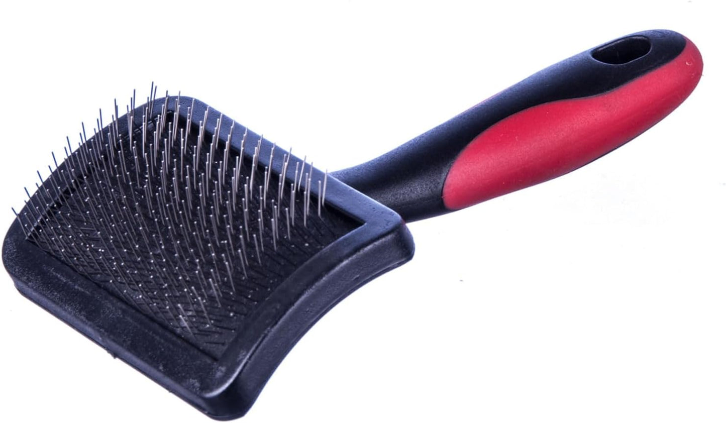 Jeffers Pet Hard Pin Universal Slicker Brush for Dogs & Cats – Firm Bristles, Curved Head for Tough Mats & Tangles, Non-Slip Grip, Best for Thick Coats, Heavy Matting – Black, Red - Small