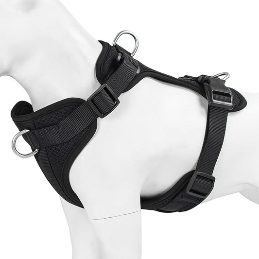 Wisedog Mesh Breathable Dog Harness: No Pull Harness with 3 Fast-Release Buckles Adjustable for Walking & Training for Small Medium Large Dogs (Black, L: Neck=20"-25"/Chest=17"-33")