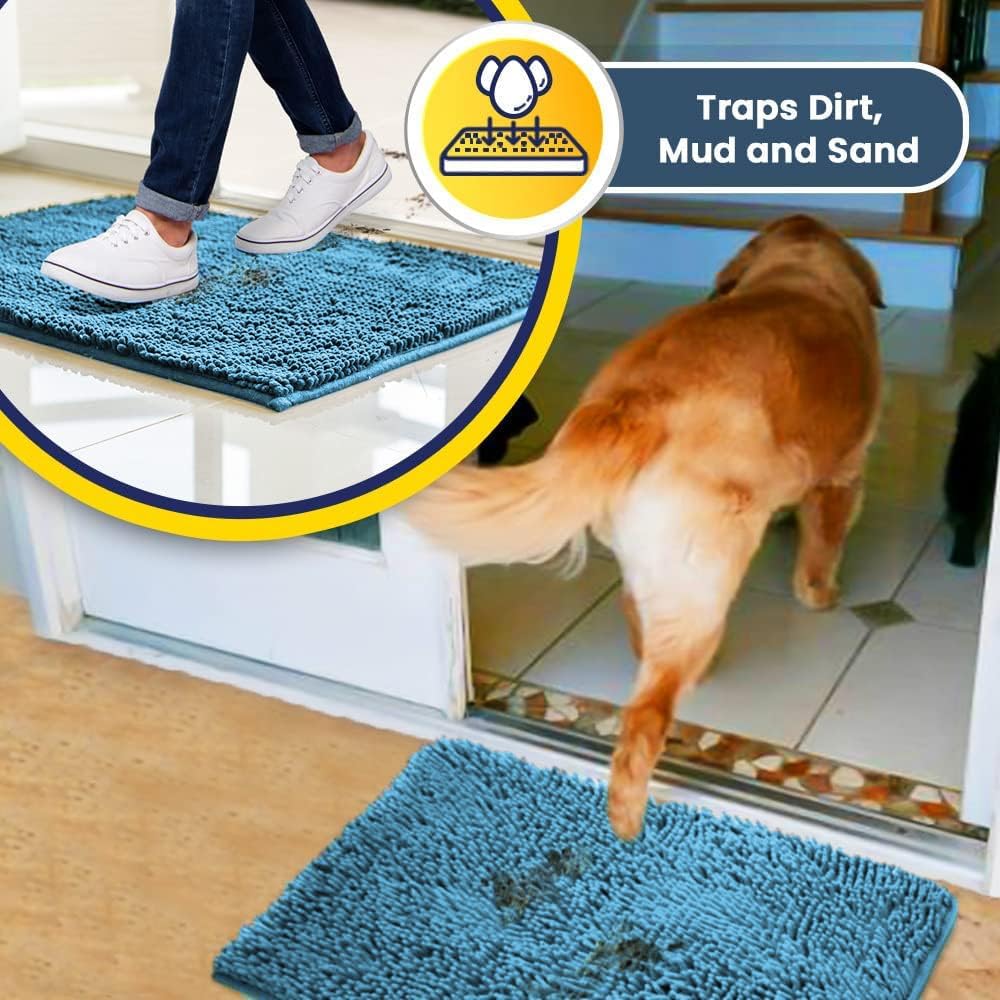 Muddy Mat® Shown on TV – Super Absorbent Door Mat Indoor, Microfiber Quick Dry Chenille Entryway Rug, Non-Slip Front Door Mat, Indoor Mats for Entryway, Machine Washable Pet Rug, Sky Blue 24"x36"