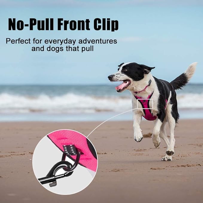 PoyPet No Pull Dog Harness, Reflective Comfortable Vest Harness with Front & Back 2 Leash Attachments and Easy Control Handle Adjustable Soft Padded Pet Vest for Small to Large Dogs (Pink,XS)