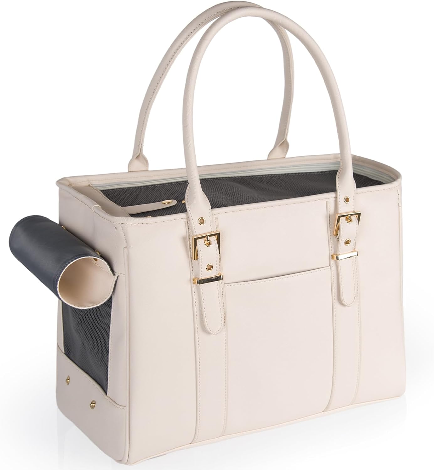 Fashion Pet Carrier Dog Purse Cat Bag Soft-Sided Carriers Travel Airline Approved, Stylish Leather Tote Handbag for Small Animal Puppy Kitten (White)