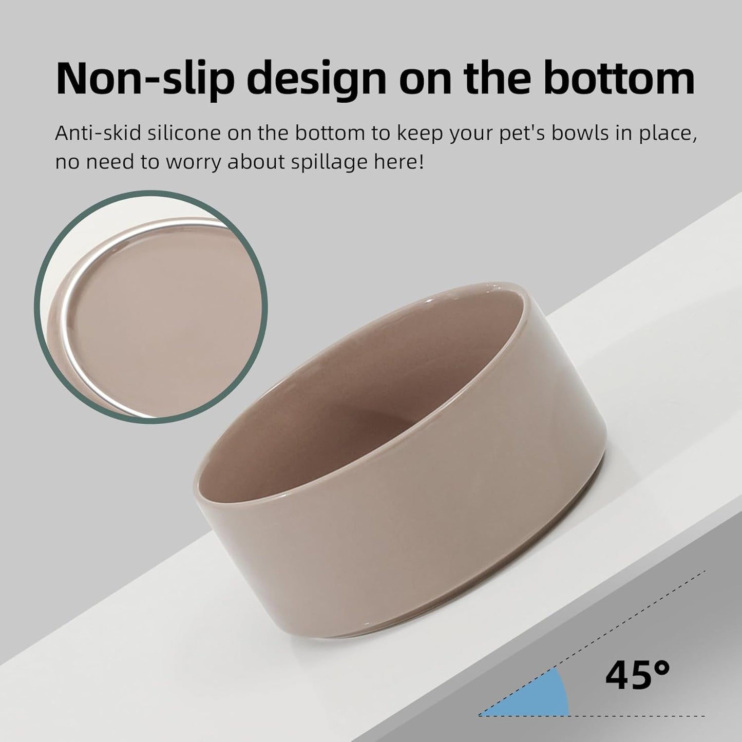 Ceramic 5.1inch Set of 2 Dog and Cat Bowls, 2pcs Anti-Slip Food and Water Feeder Dishes for Puppies, Kitties, Cats(2 Bowls, Brown Coffee)