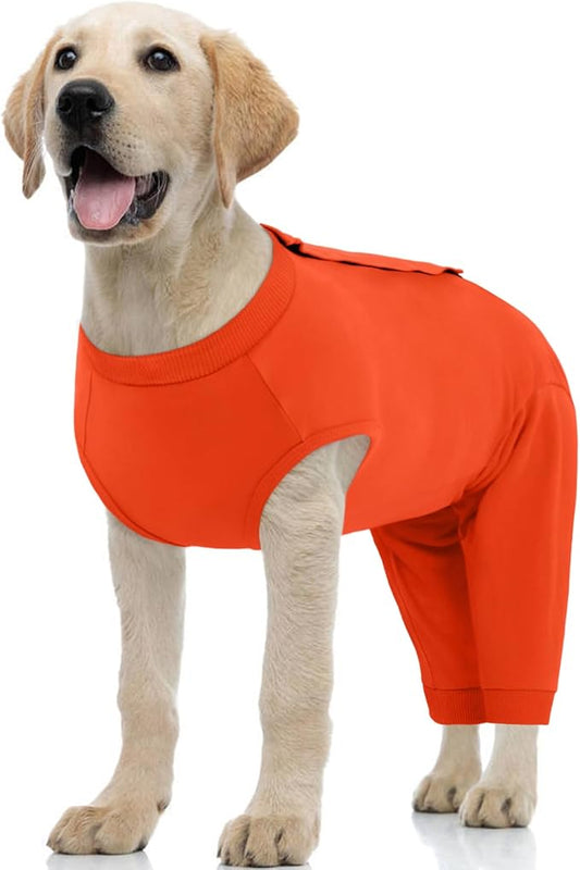 Kuoser Dog Recovery Suit for Rear Legs, Dog Surgical Suit with Pants Cover to Prevent Licking Wounds, Dog Onesie for Surgery Female Spay Male Neuter, Anti Licking Dog Recovery Leg Sleeve, Orange M