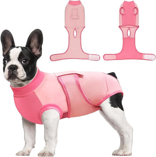 Idepet Dog Recovery Suit Female,Dogs Onesie Suit Surgery Male Breathable Pet Bodysuit for Spay Neuter E-Collar & Cone Alternative Surgical Suit Puppy Abdominal Anti Licking Wounds Shirt (Pink, XL)