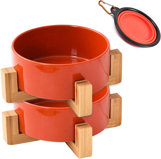 Petygooing Ceramic Dog Bowl Set with Stand,Small Dog Bowls,Cat Dog Food and Water Bowl,Anti -Slip Set of 2 Cat Dog Bowls-Dog Food Bowls- Dog Bowls Small Size Dog 13.5 OZ (5.1In / 1.7 Cups) Rust Red