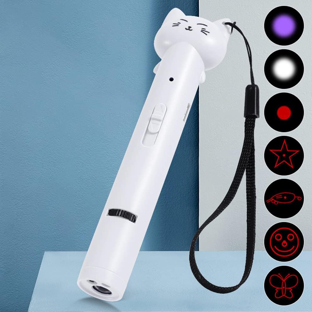 PARTSPOWER Laser Pointer Interative Cat Toy for Cats to Chase, Rechargeable Red Laser Light Pointer Exercises Training Tool for Kittens Cats Dogs (White)