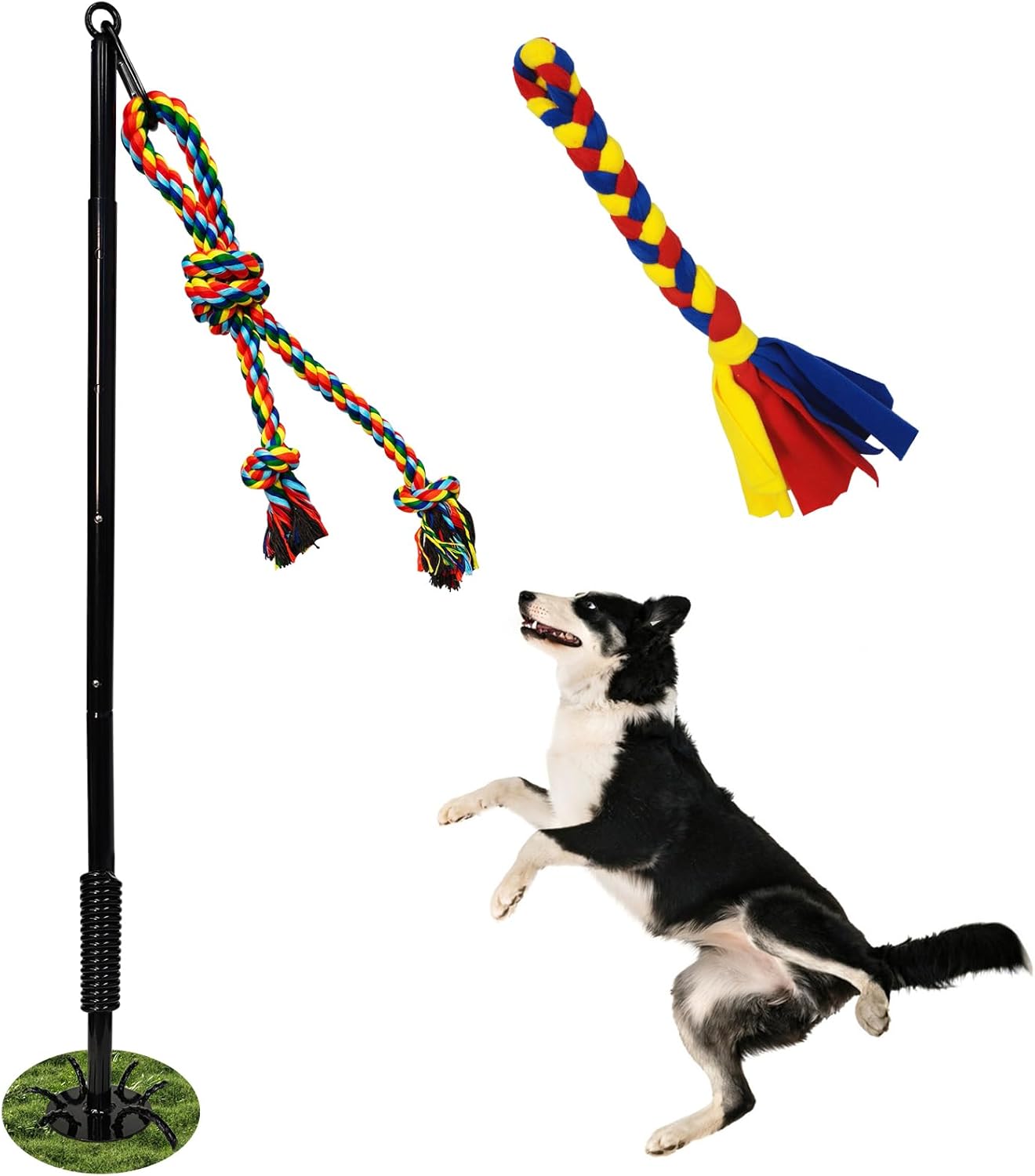 Outdoor Interactive Dog Toys,Tether Outdoor Dog Tug Toy Exercise Equipment in Yard Park with 2 Rope Toy for Large Medium Small Dogs Pull Chase and Tug of War