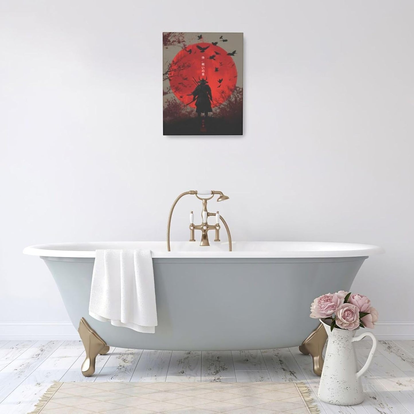 Japanese Armored Samurai Wall Art Modern Japan Warrior Canvas Wall Decor Asian Oriental Bushido Pictures Painting Print Artwork Framed Decorations Gifts for Room Bedroom Office Living Room 16"x20"