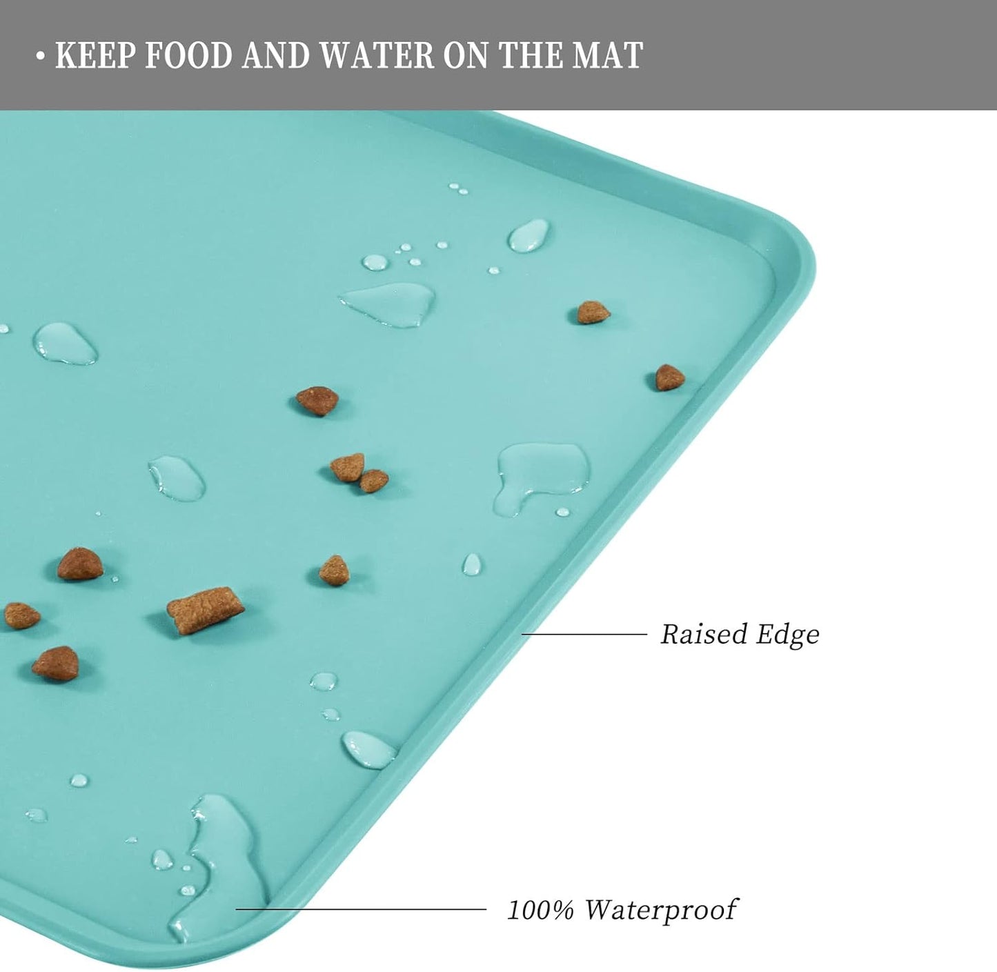Waterproof Pet Feeding Mat with High Raised Edges, Heavier and Thicker Placemats for Cat Dog Water Bowl with BPA Free, Dogs Cats Food Mats for Messy Drinkers to Prevent Spill and Protect Floors