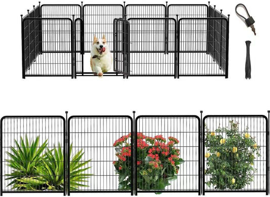 Tall Garden Fence, 36 in(H) 10 Panels Dog Fence Outdoor for Yard, Metal Dog Pen Heavy Duty Pet Puppy Exercise Pen for Rv Camping Garden Yard, Medium/Large Pets Fence Total 22.1 Ft(L)