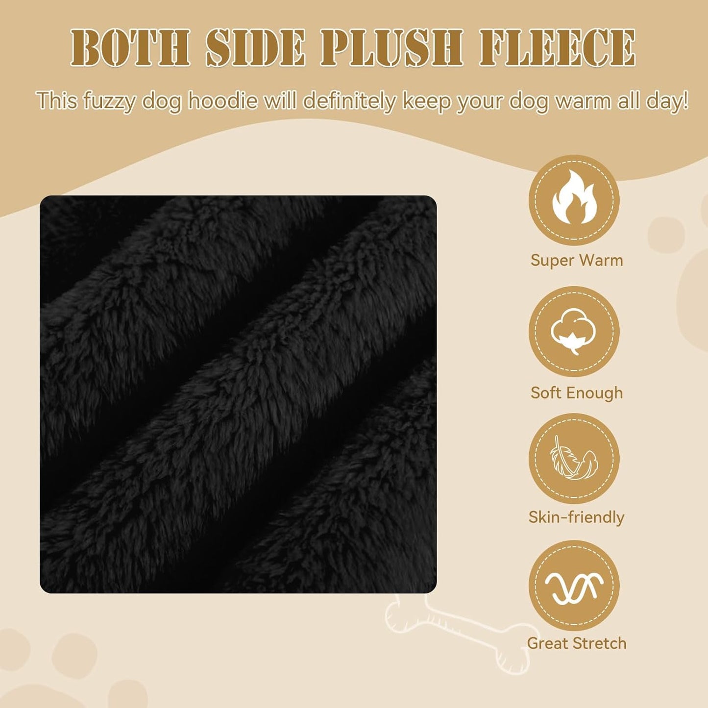 Fuzzy Dog Sweaters for Small Dogs Dog Hoodie Pet Clothes Warm Soft Cozy Coats Hooded Sweatshirt Fleece Small Pet Hoodies Sweater(Black-XS)