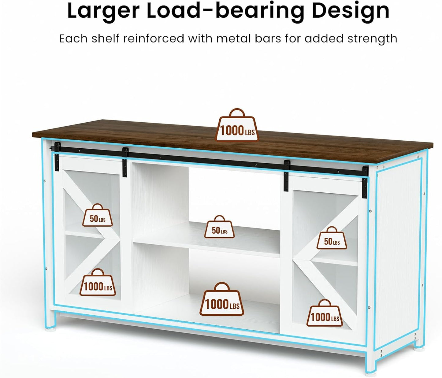 55-75 Gallon Aquarium Stand Heavy Duty Steel Frame, Fish Tank Cabinet with Accessories Storage for Reptile Terrarium & Turtle Tank - 1000lbs Capacity (White)