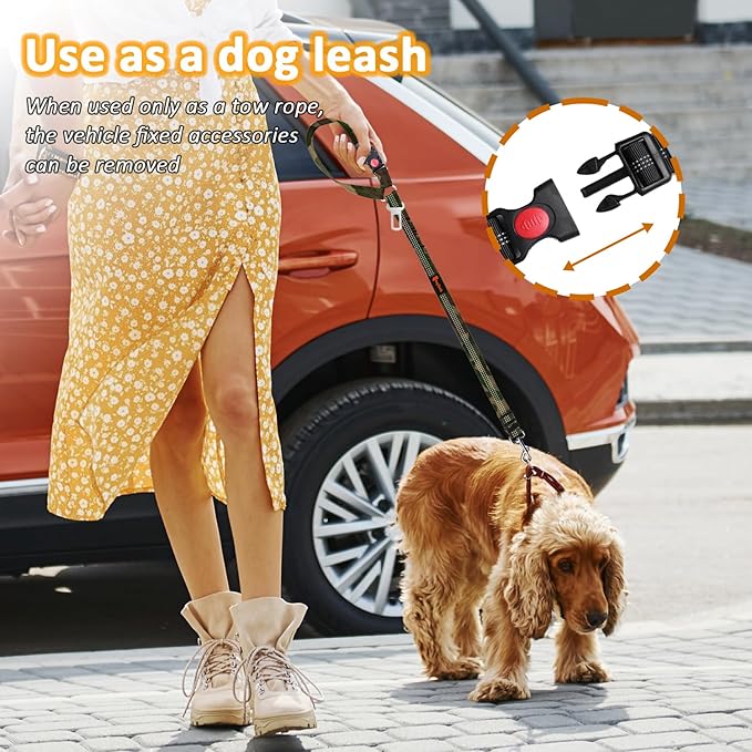 Removable Dog Seat Belt Harness for Car, 3 in 1 Pet Dog Car Seatbelt Leash, Retractable Restraint Secures to Vehicle Headrest & Adjustable Reflective Bungee Dog Seatbelt Tether, Camouflage