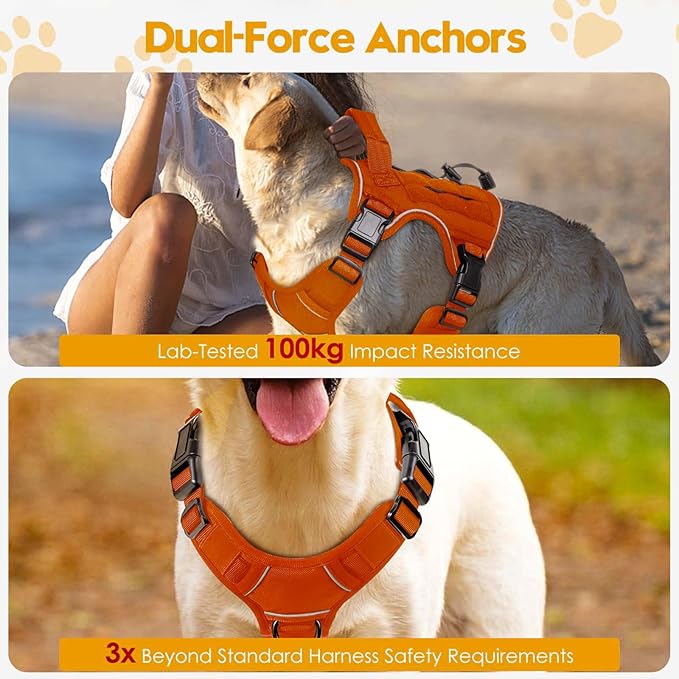Heavy-Duty Tactical Dog Harness for Large Dogs, No Pull Adjustable Reflective Pet Vest with Molle System, K9 Military-Grade Control for Service Training, Outdoor & 10+ Breeds, Orange, Medium