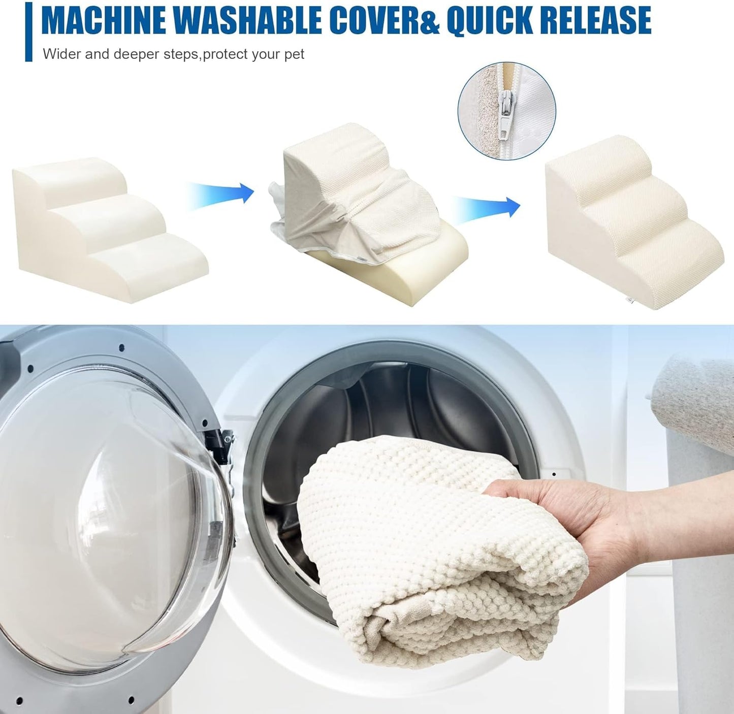 Dog Stairs for Small Dogs - High Density Foam Pet Steps, Extra Wide Dog Ramp with Non-Slip Bottom for High Beds, Couch and Sofa, Best for Dogs Injured, Older Doggy Cats