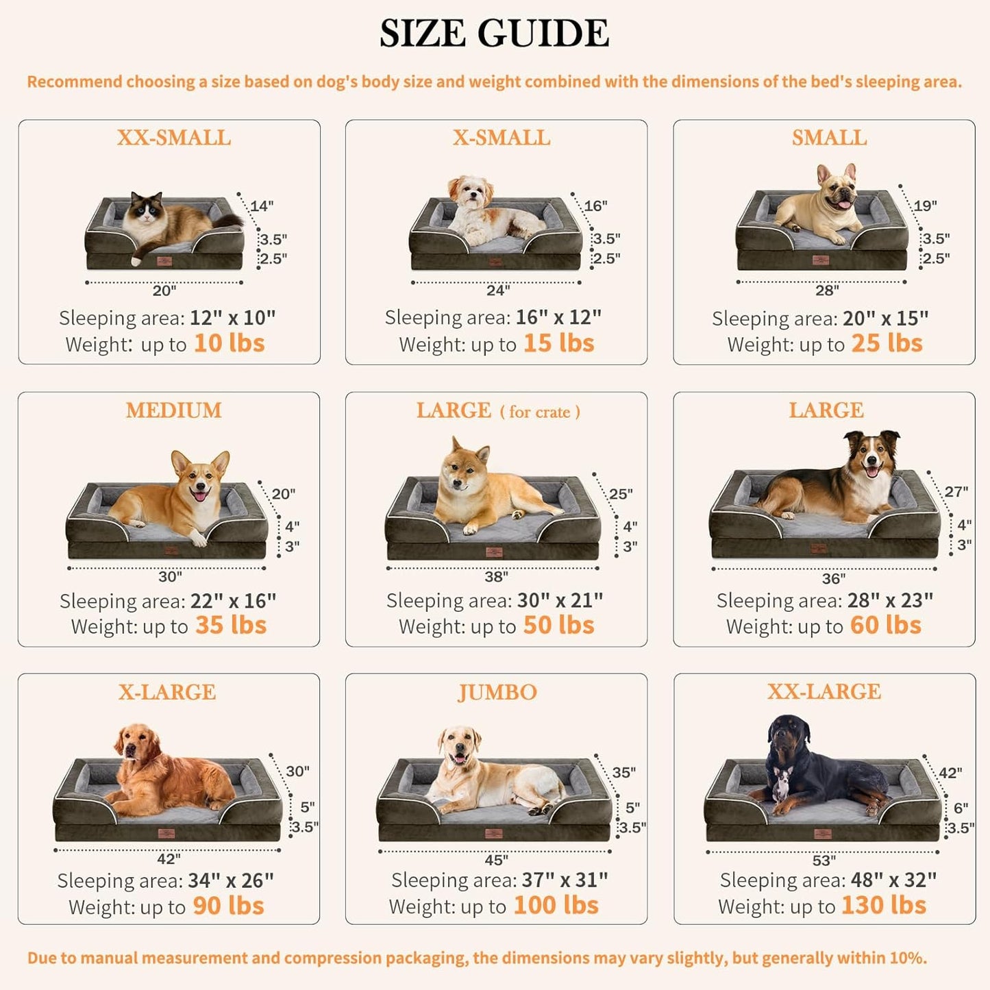 Comfort Expression XL Dog Bed for Extra Large Dogs, Waterproof Orthopedic Foam Dogs Beds with Bolster, Washable Dog Sofa Pet Bed with Removable Cover & Non-Slip Bottom(X-Large,Dark Green)