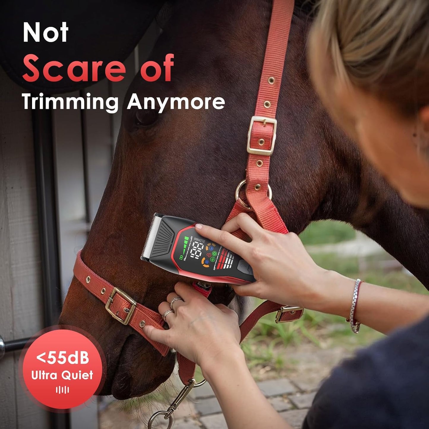 Horse Clippers,Quiet 2-Speed Horse Grooming Clippers,Rechargeable Pet Shaver with Scissors for Matted Long Hair,Cordless Wide-Blade Powerful Horse Trimmer Kit for Thick Coat #066 Red